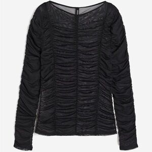 NWT H&M Black Ruched Mesh Top
